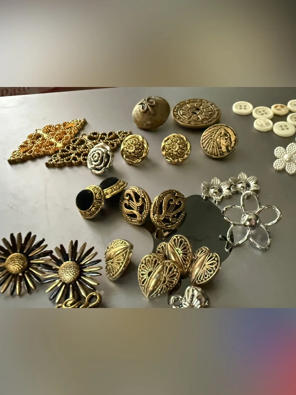 Vintage Craft Button Charms Lot Beads Findings Destash